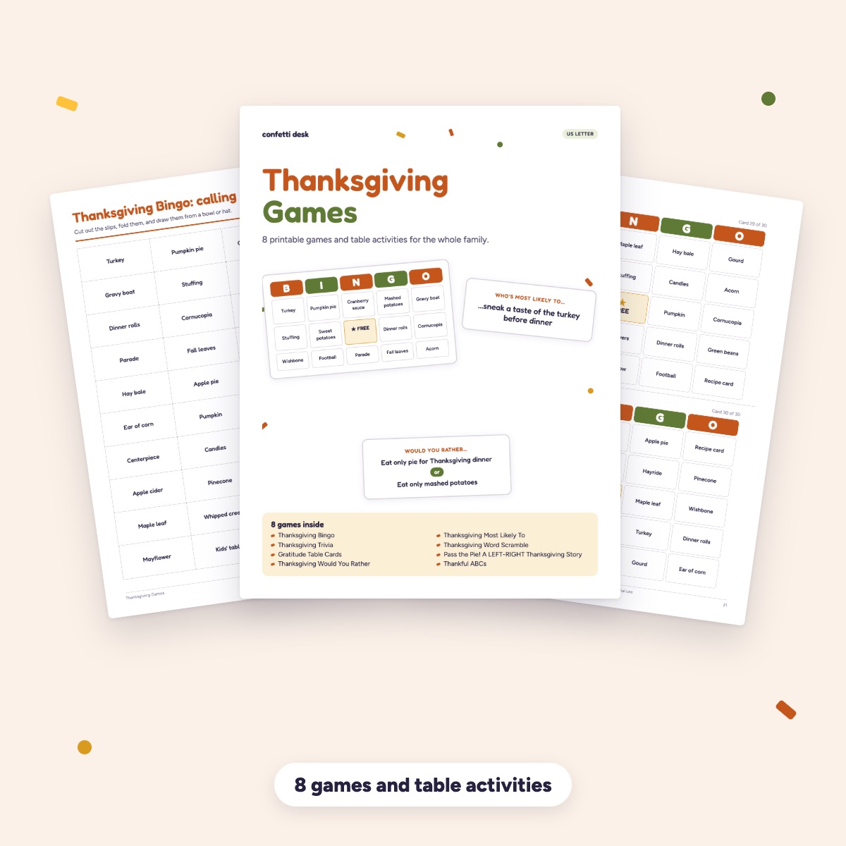 Thanksgiving Games Pack cover with bingo pages
